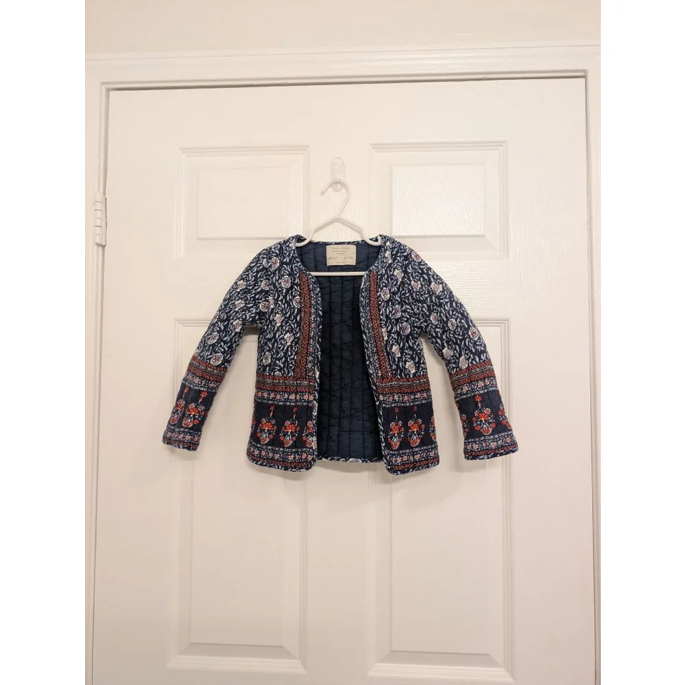 Girls Zara Girls Quilted Jacket Size 5 Navy Red Floral Oriental Style